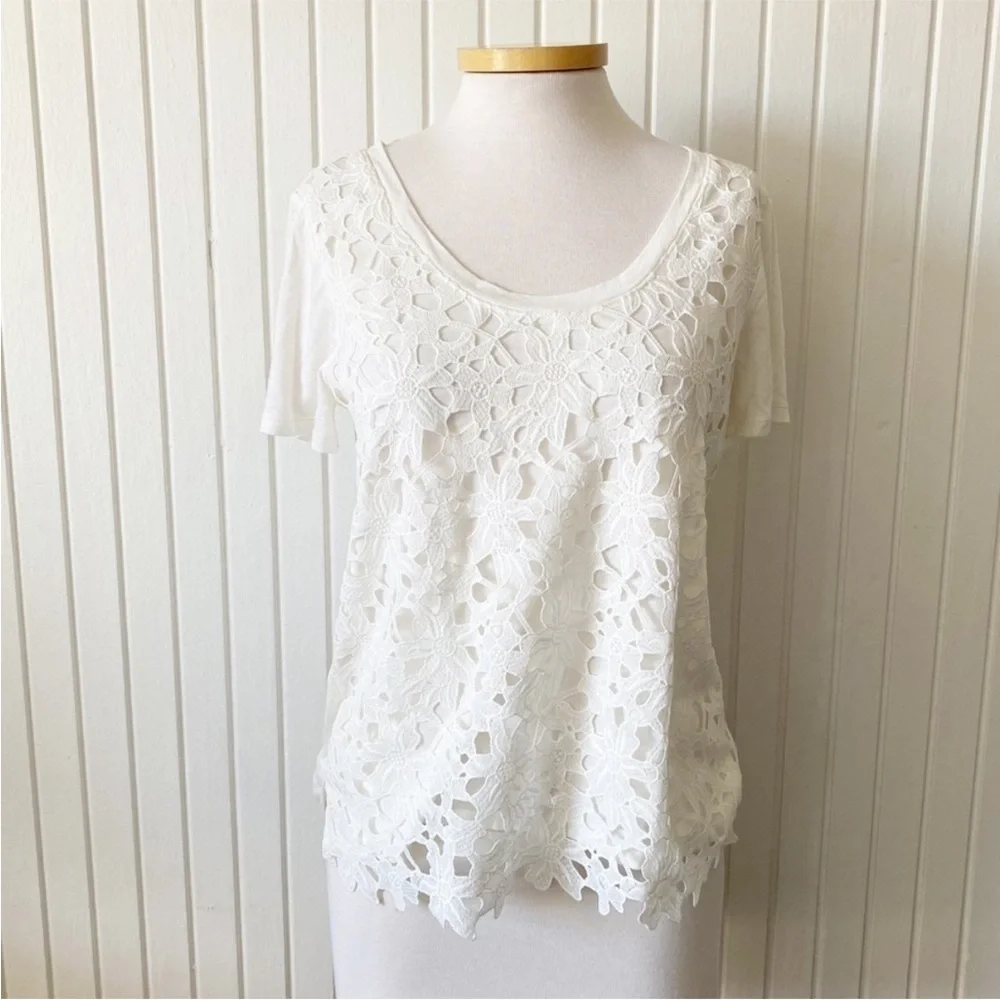 J. Crew White Cream Floral Lace Shirt Top Spring Summer Size Medium